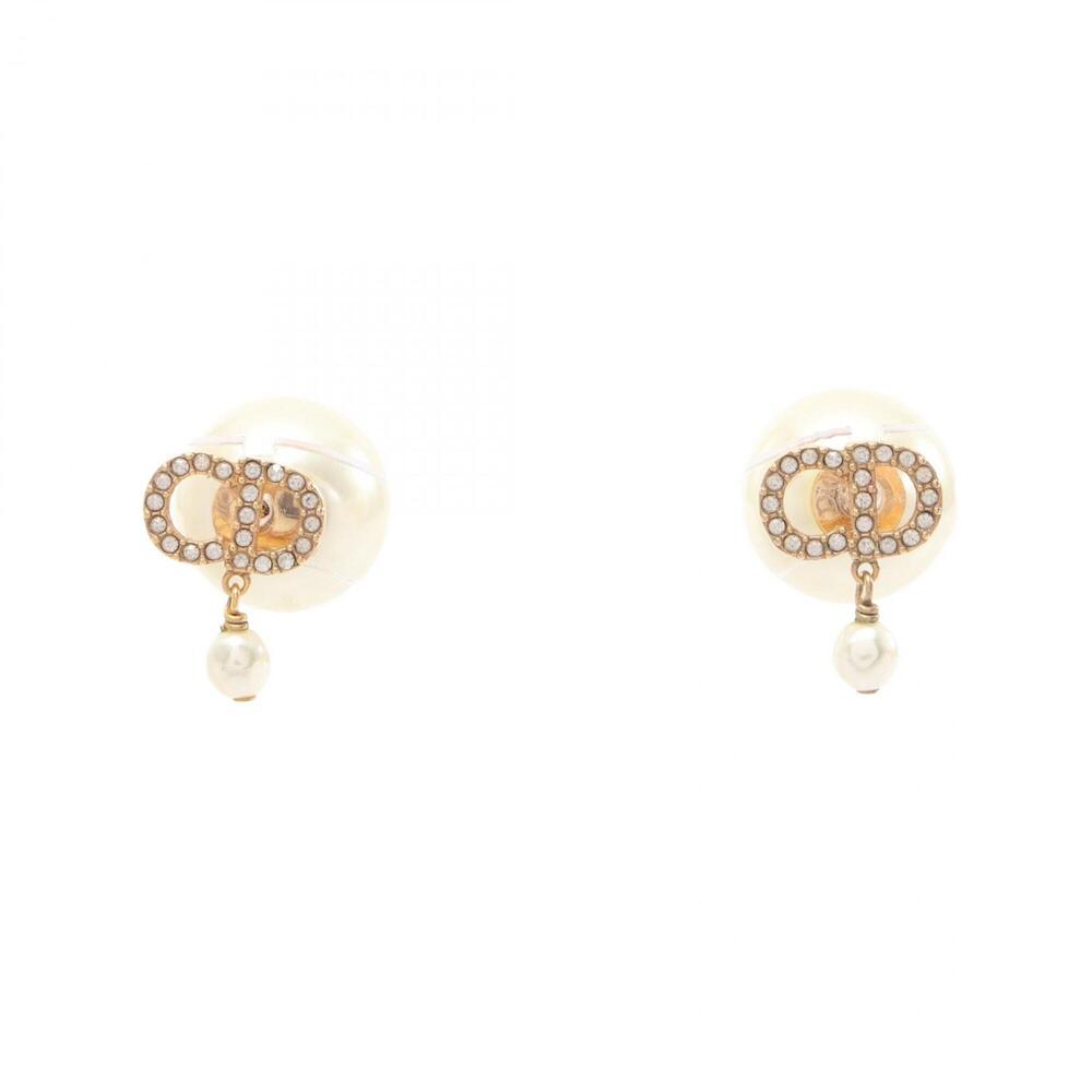 Christian Dior Dior Tribal CD Logo Earrings, Gold Plated (GP), Faux Pearl, Rh...